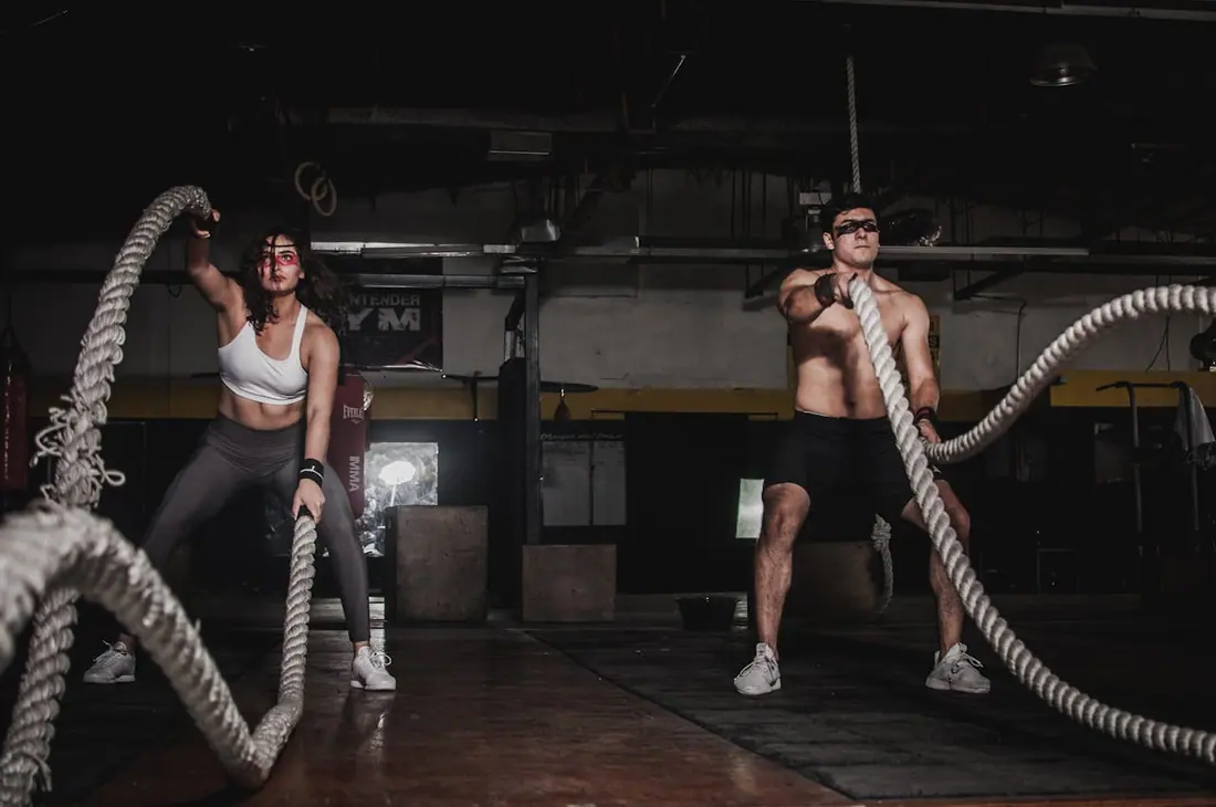 two people focused on rope excercise