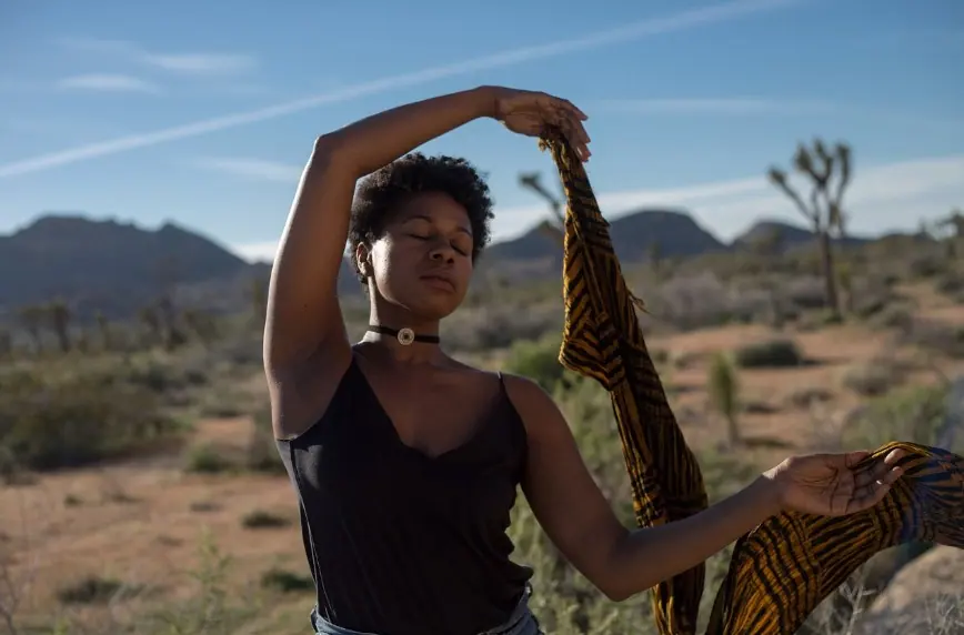 woman relaxing at desert